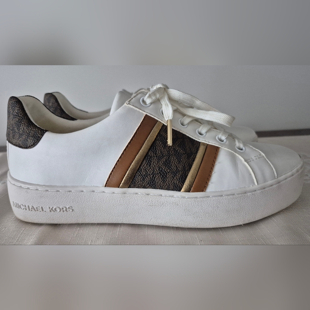 Michael Kors White and Brown Sneakers
